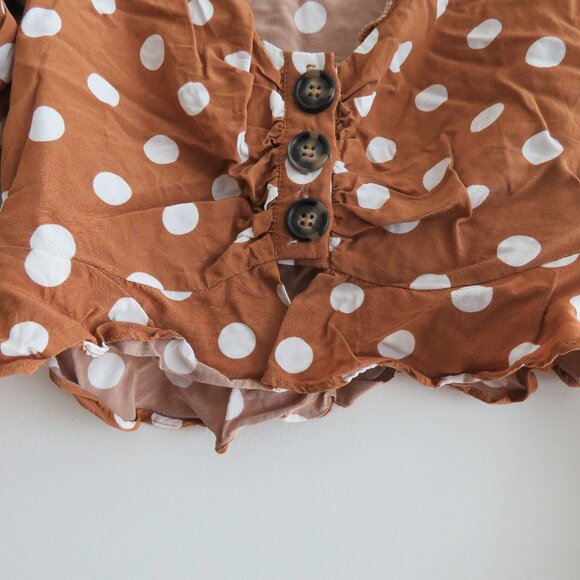 FOR LOVE & LEMONS Isabella Cropped Blouse in Mustard Polka Dot - Size XS - Picture 3 of 16